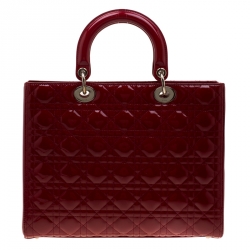 مملوكة مسبقًا Dior Red Patent Leather Large Lady Dior Tote