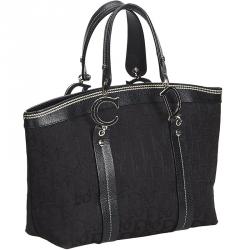 Pre Owned Christian Dior Black Embroidered Oblique Canvas Leather Everyday Bag