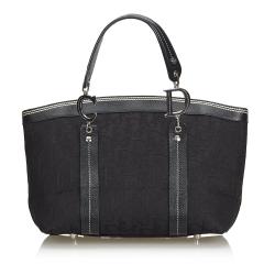Pre Owned Christian Dior Black Embroidered Oblique Canvas Leather Everyday Bag