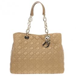 Pre Owned Dior Beige Lady Dior Cannage Soft Shopper Tote