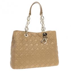 Pre Owned Dior Beige Lady Dior Cannage Soft Shopper Tote