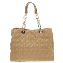 Pre Owned Dior Beige Lady Dior Cannage Soft Shopper Tote