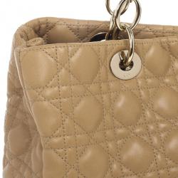 Pre Owned Dior Beige Lady Dior Cannage Soft Shopper Tote