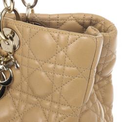 Pre Owned Dior Beige Lady Dior Cannage Soft Shopper Tote