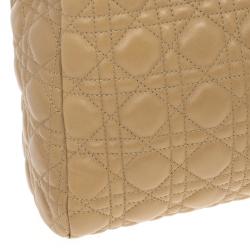 Pre Owned Dior Beige Lady Dior Cannage Soft Shopper Tote