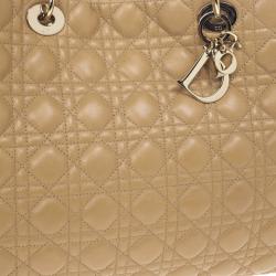 Pre Owned Dior Beige Lady Dior Cannage Soft Shopper Tote