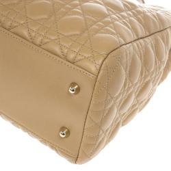Pre Owned Dior Beige Lady Dior Cannage Soft Shopper Tote