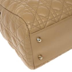 Pre Owned Dior Beige Lady Dior Cannage Soft Shopper Tote