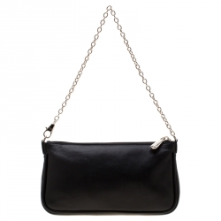 Pre Owned Dior Black Leather Chain Pochette Bag