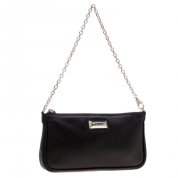 Pre Owned Dior Black Leather Chain Pochette Bag
