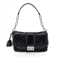 مملوكة مسبقًا Dior Black Cannage Ruffle Leather New Lock Flap Bag