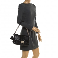 مملوكة مسبقًا Dior Black Cannage Ruffle Leather New Lock Flap Bag