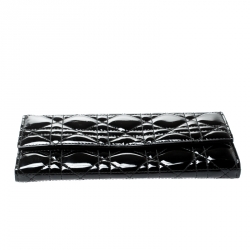 Pre Owned Dior Black Cannage Patent Leather Lady Dior Wallet on Chain