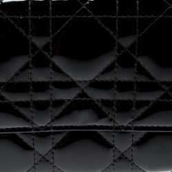 Pre Owned Dior Black Cannage Patent Leather Lady Dior Wallet on Chain