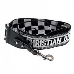 Pre Owned Dior Black/White Monochrome Fabric and Leather Bag Strap