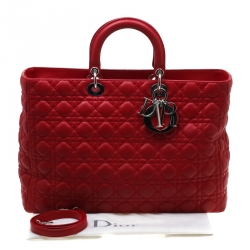 مملوكة مسبقًا Dior Red Leather Extra Large Lady Dior Tote