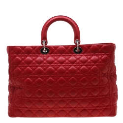 مملوكة مسبقًا Dior Red Leather Extra Large Lady Dior Tote