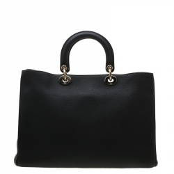 Pre Owned Dior Black Leather Large Diorissimo Shopper Tote