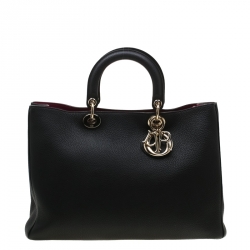 Pre Owned Dior Black Leather Large Diorissimo Shopper Tote