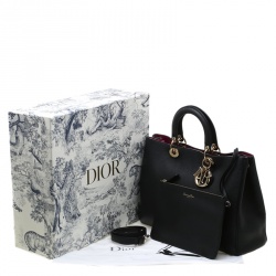 Pre Owned Dior Black Leather Large Diorissimo Shopper Tote