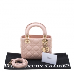 Pre Owned حقيبة يد ديور ليدي ديور ميني جلد وردية فاتحة