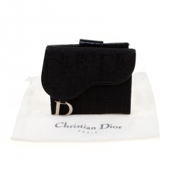 Pre Owned Dior Black Oblique Canvas Saddle Wallet