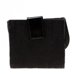 Pre Owned Dior Black Oblique Canvas Saddle Wallet
