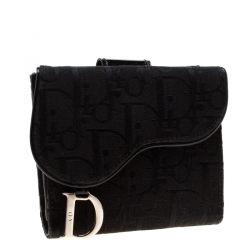 Pre Owned Dior Black Oblique Canvas Saddle Wallet