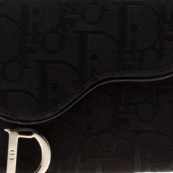 Pre Owned Dior Black Oblique Canvas Saddle Wallet