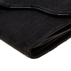 Pre Owned Dior Black Oblique Canvas Saddle Wallet