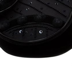Pre Owned Dior Black Velvet/Nylon and Leather Pom Pom Embellished Saddle Bag