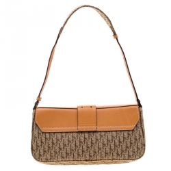 Pre Owned Dior Beige/Tan Oblique Canvas and Leather Street Chic Shoulder Bag