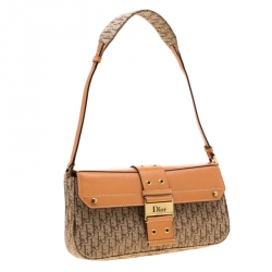 Pre Owned Dior Beige/Tan Oblique Canvas and Leather Street Chic Shoulder Bag
