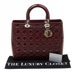 Pre Owned Dior Burgundy Patent Leather Large Lady Dior Tote