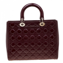 Pre Owned Dior Burgundy Patent Leather Large Lady Dior Tote