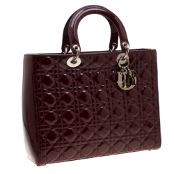 Pre Owned Dior Burgundy Patent Leather Large Lady Dior Tote