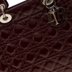 Pre Owned Dior Burgundy Patent Leather Large Lady Dior Tote