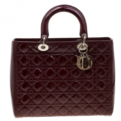 Pre Owned Dior Burgundy Patent Leather Large Lady Dior Tote