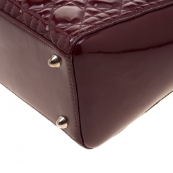 Pre Owned Dior Burgundy Patent Leather Large Lady Dior Tote