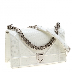 Pre Owned Dior White Patent Leather Small Diorama Shoulder Bag