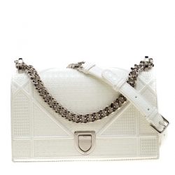 Pre Owned Dior White Patent Leather Small Diorama Shoulder Bag