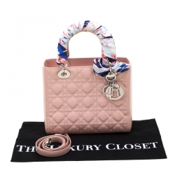 Pre Owned Dior Blush Pink Cannage Patent Leather Medium Lady Dior Top Handle Bag