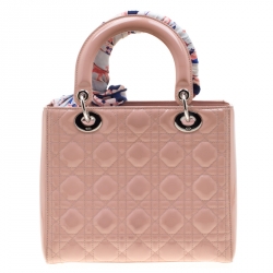 Pre Owned Dior Blush Pink Cannage Patent Leather Medium Lady Dior Top Handle Bag