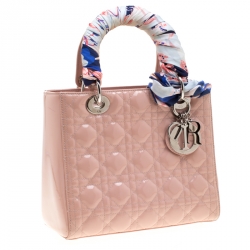 Pre Owned Dior Blush Pink Cannage Patent Leather Medium Lady Dior Top Handle Bag