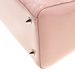 Pre Owned Dior Blush Pink Cannage Patent Leather Medium Lady Dior Top Handle Bag