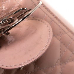 Pre Owned Dior Blush Pink Cannage Patent Leather Medium Lady Dior Top Handle Bag