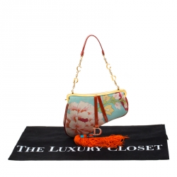 Pre Owned Dior Multicolor Floral Satin Limited Edition 0132 Fringe Saddle Bag