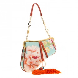 Pre Owned Dior Multicolor Floral Satin Limited Edition 0132 Fringe Saddle Bag