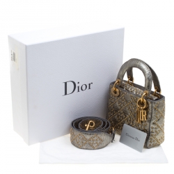 Dior Metallic Grey Python Studded Lady Dior Tote