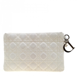 Pre Owned حقيبة كلتش ديور بانرا كانفاس مقوى كاناج بيضاء